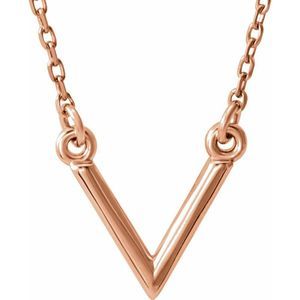 14k Rose Gold Small 10mm V Shaped Necklace, 16.5 Inch